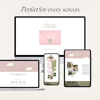 Pink & Green Floral Wedding Website Template with RSVP, Music and Countdown Timer: Editable Canva Design (Digital Download)