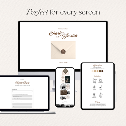 Brown & Ivory Wedding Website Template with RSVP, Music and Countdown Timer: Classic Floral Envelope Digital Invitation