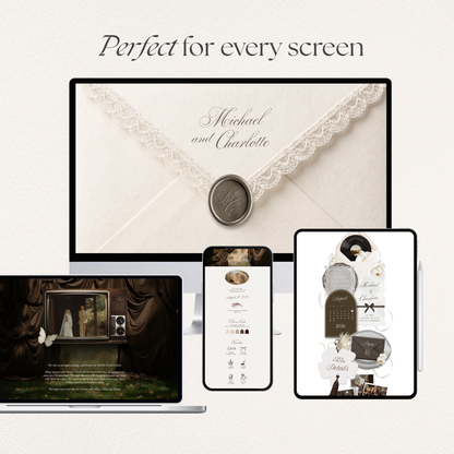Old Money Wedding Website Template | Vintage Digital Wedding Invitation with RSVP, Music and Coundown Timer | Instant Download