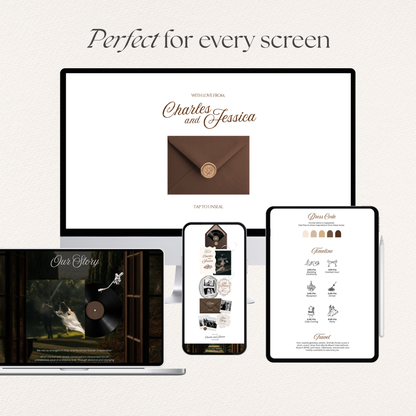 Espresso Brown & Ivory Wedding Website Template with RSVP, Music and Coundown Timer: Editable Canva Design (Digital Download)