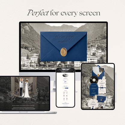 Navy & Dusty Blue Wedding Website Template with RSVP, Music and Countdown Timer: Editable Canva Design (Digital Download)
