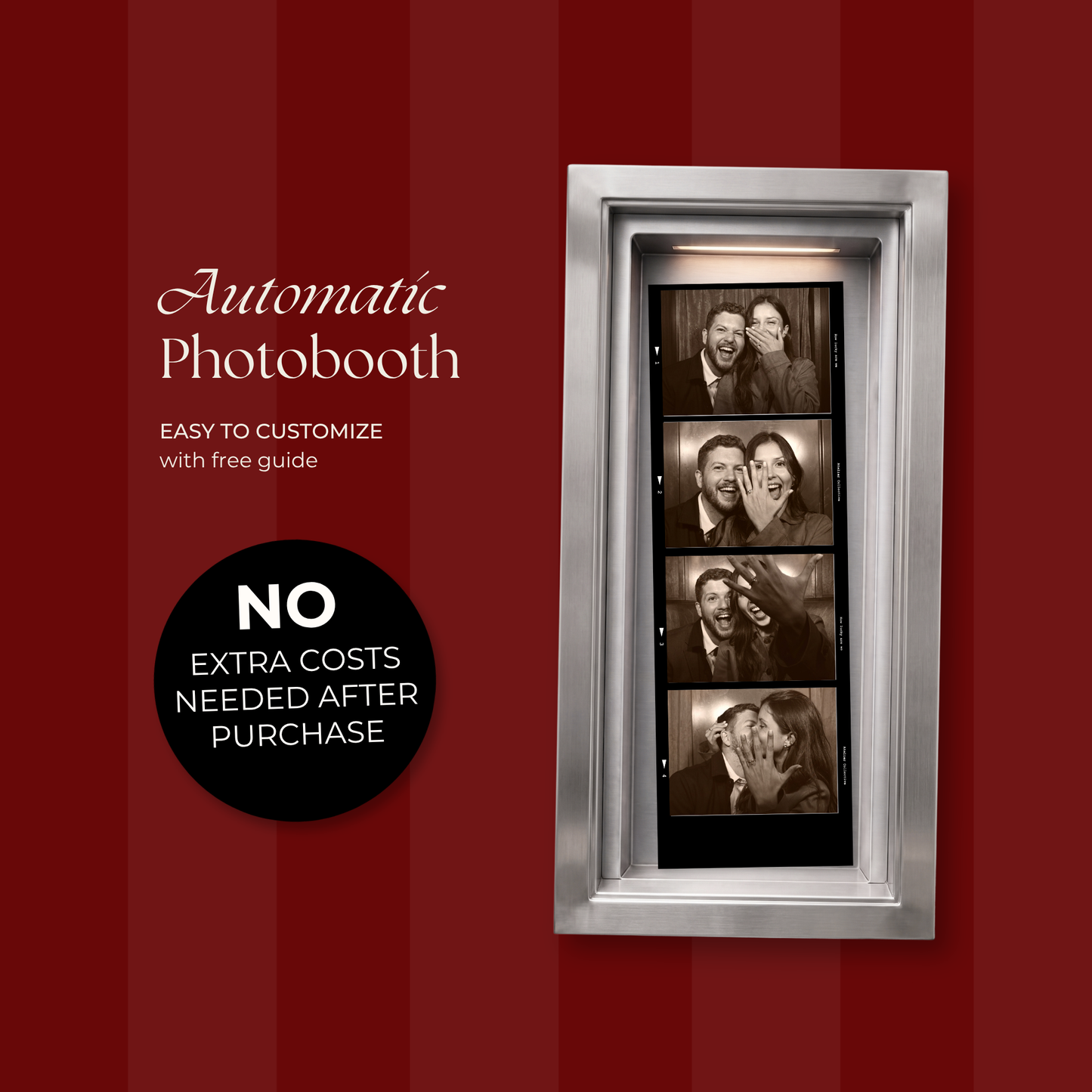 Burgundy Photo Booth Wedding Website Template with RSVP,Music and Countdown Timer: Modern Digital Wedding Invitation | Instant Download