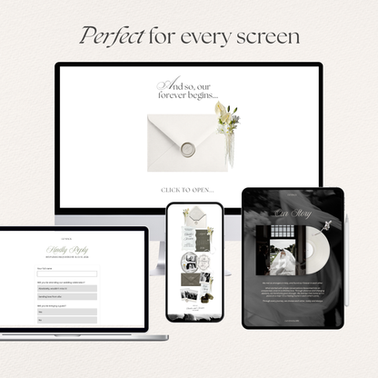 White & Black Floral Wedding Website Template with RSVP, Music and Countdown Timer | Wedding invites (Digital Download)