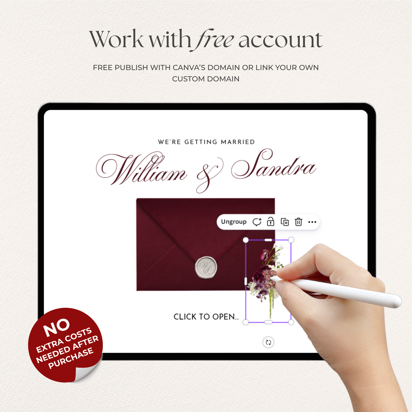 Burgundy Floral Save the Date Website with RSVP/Details,Music and Countdown Timer: Canva Digital Invitation Template (Digital Download)