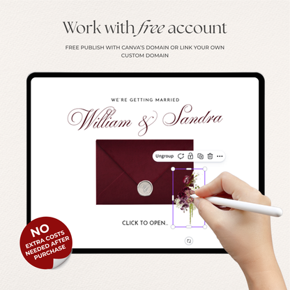 Burgundy Floral Save the Date Website with RSVP/Details,Music and Countdown Timer: Canva Digital Invitation Template (Digital Download)