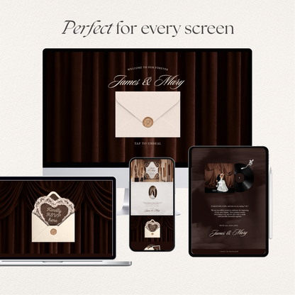 Old Money Wedding Website Template with RSVP, Music and Countdown Timer: Classic Brown Digital Invitation