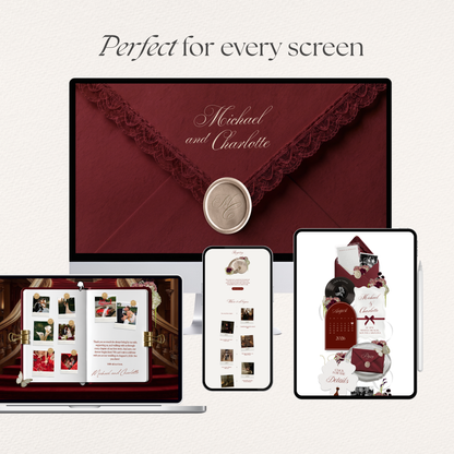 Burgundy Wedding Website Template | Digital Wedding Invitation with RSVP, Music and Countdown Timer | Instant Download