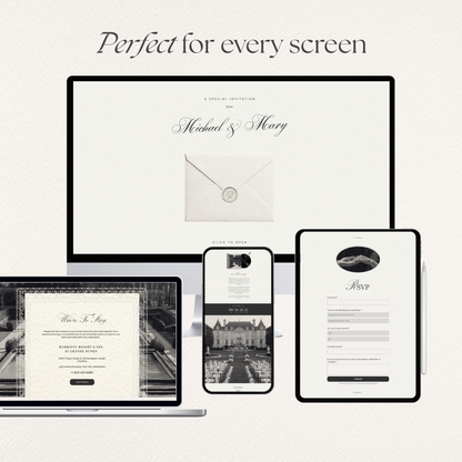 Ivory & Black Minimal Wedding Website Template with RSVP, Countdown and Music: DIY Canva Template (Digital Download)
