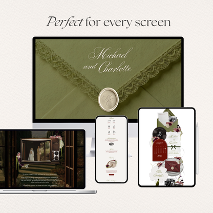Olive Green Wedding Website Template Canva | Digital Wedding Invitation with RSVP, Music and Countdown Timer | Instant Download