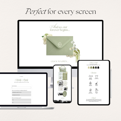 Sage Green & Ivory Floral Wedding Website Template with RSVP, Music and Countdown Timer: Editable Canva Design (Digital Download)