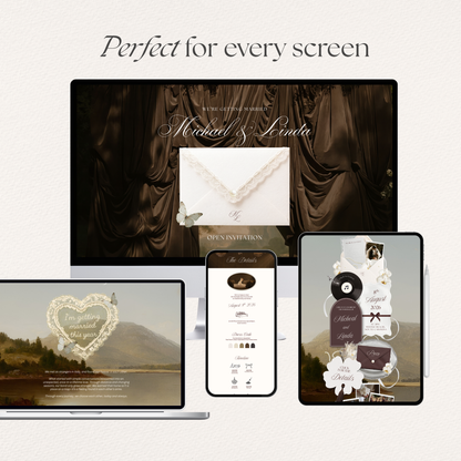 Brown & Ivory Floral Wedding Website Template with RSVP, Countdown and Music: Classic Envelope Digital Invitation