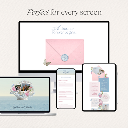 Blush Pink & Blue Floral Wedding Website Template with RSVP, Countdown and Music: Editable Canva Design (Digital Download)