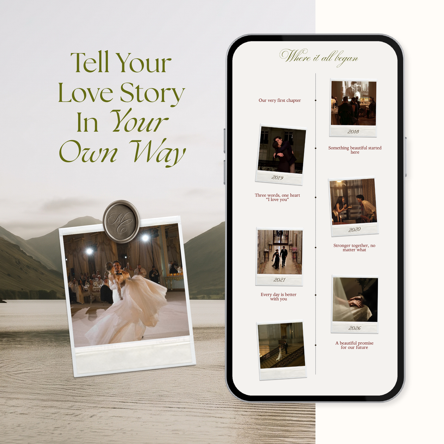 Olive Green Wedding Website Template Canva | Digital Wedding Invitation with RSVP, Music and Countdown Timer | Instant Download
