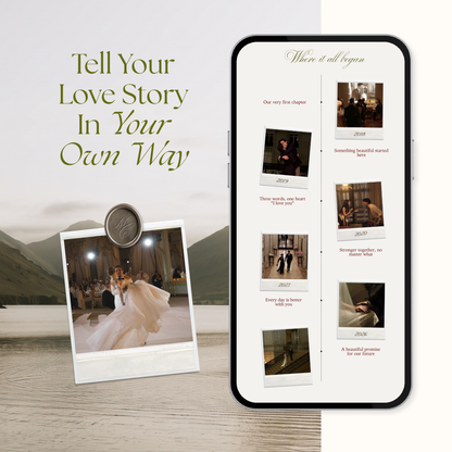 Olive Green Wedding Website Template Canva | Digital Wedding Invitation with RSVP, Music and Countdown Timer | Instant Download