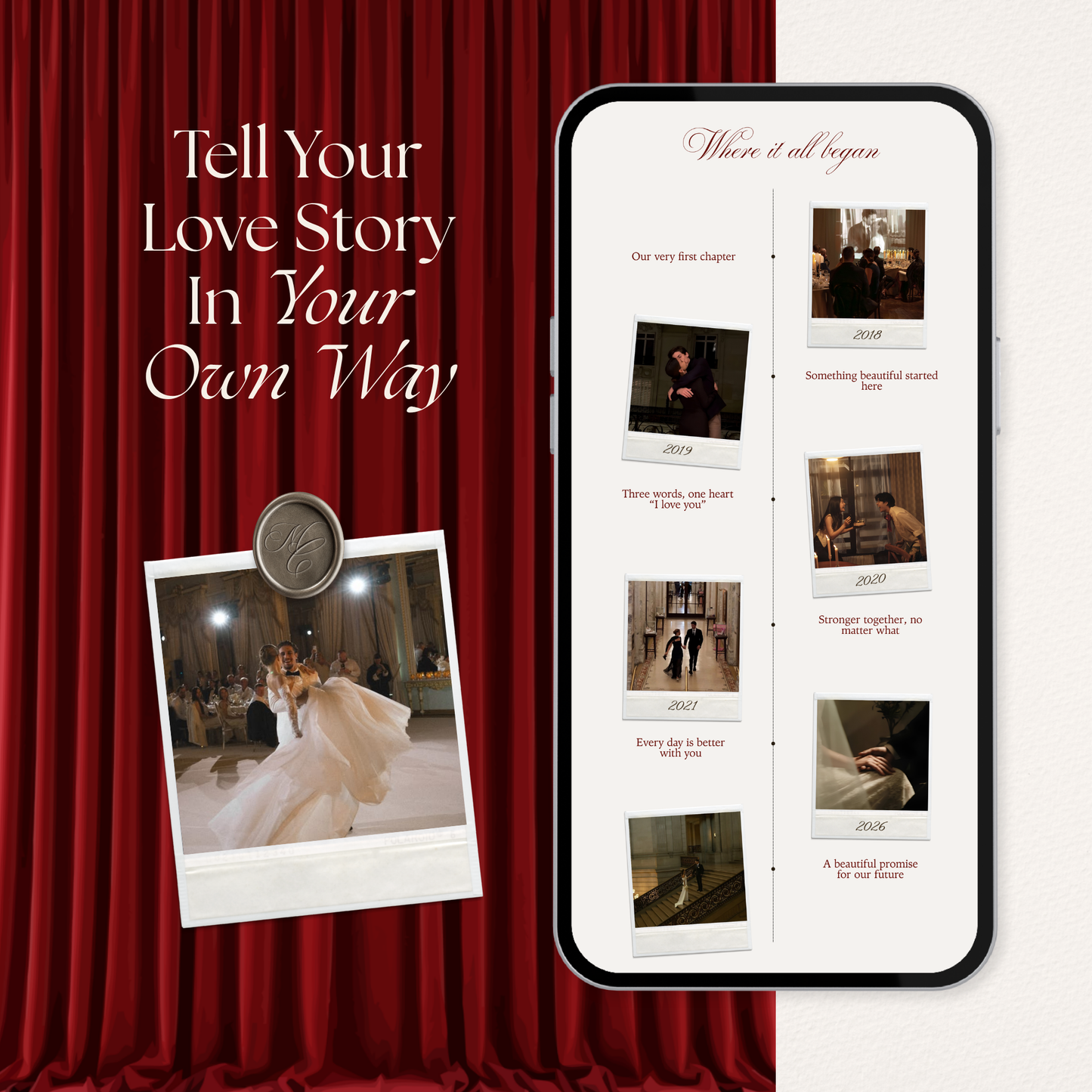 Burgundy Wedding Website Template | Digital Wedding Invitation with RSVP, Music and Countdown Timer | Instant Download