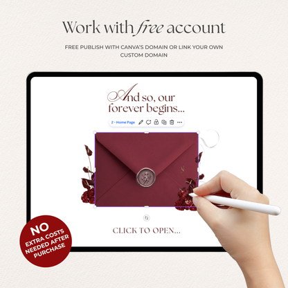 Burgundy & Ivory Vintage Floral Wedding Website Template with RSVP, Music and Countdown Timer | Editable Canva Design (Digital Download)