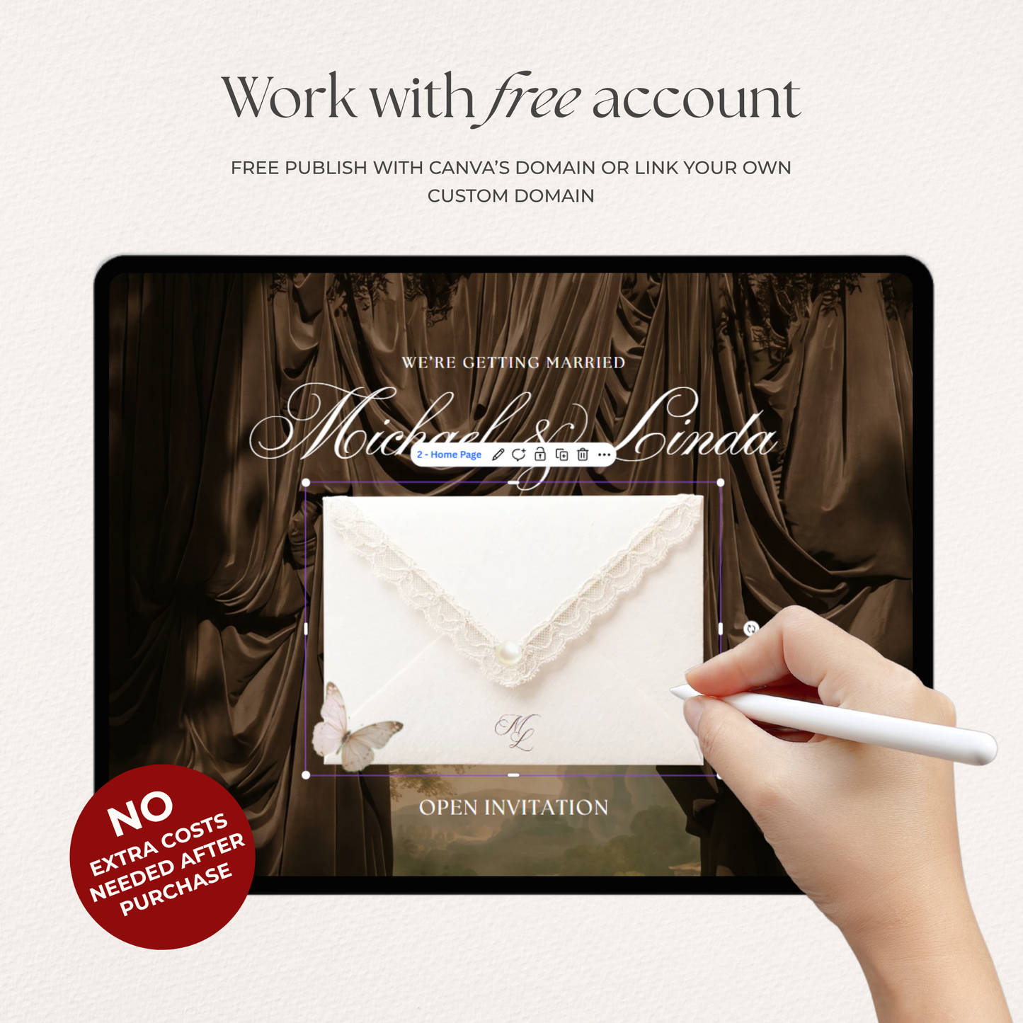 Brown & Ivory Floral Wedding Website Template with RSVP, Countdown and Music: Classic Envelope Digital Invitation