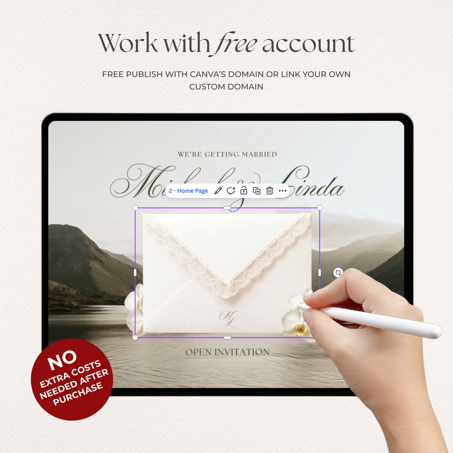 Olive Green Floral Wedding Website Template with RSVP, Music and Countdown Timer: DIY Canva Template (Digital Download)