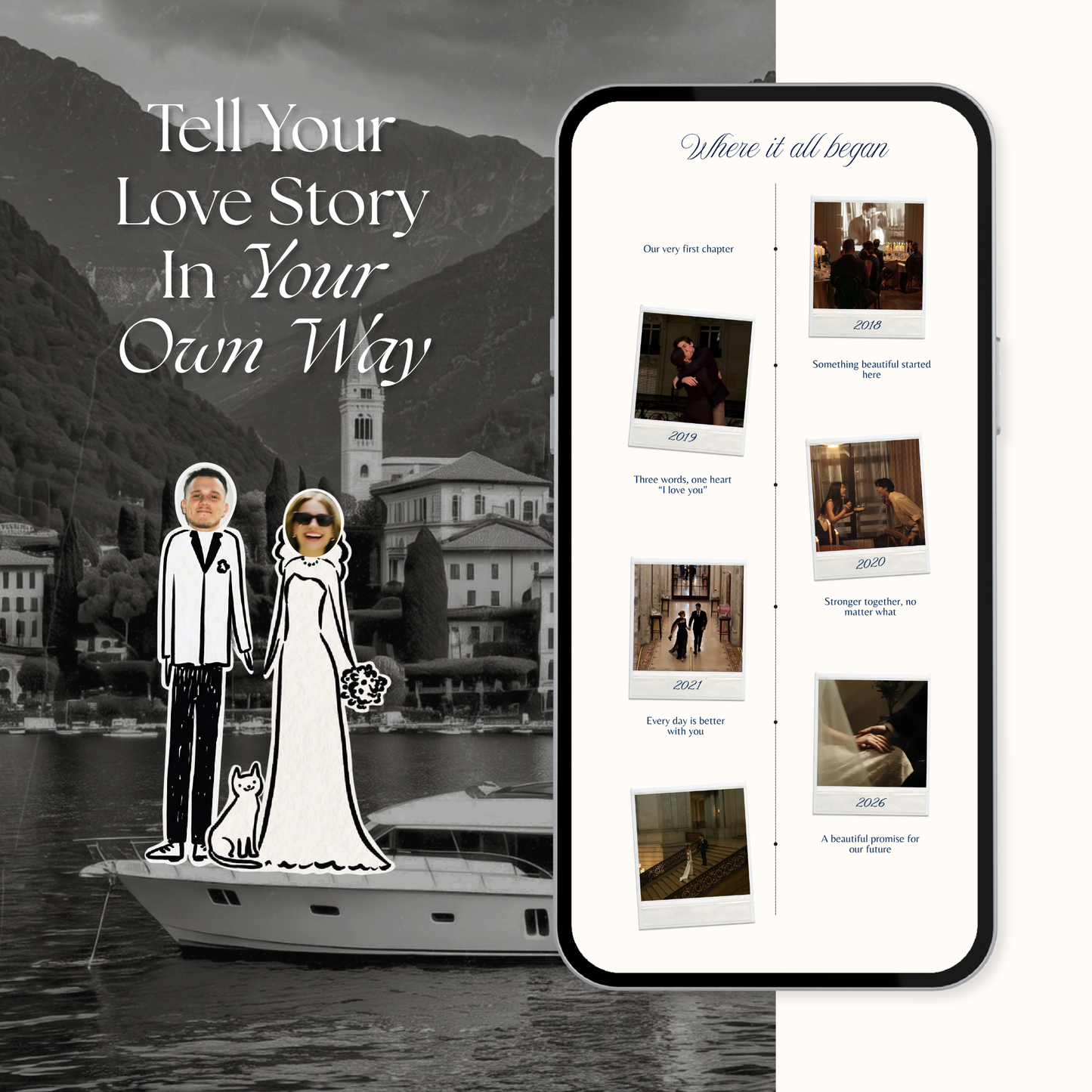 Navy & Dusty Blue Wedding Website Template with RSVP, Music and Countdown Timer: Editable Canva Design (Digital Download)