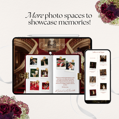 Burgundy Wedding Website Template | Digital Wedding Invitation with RSVP, Music and Countdown Timer | Instant Download