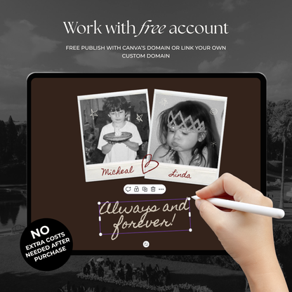 Brown Photo Booth Wedding Website Template with RSVP,Music and Countdown Timer: Modern Digital Wedding Invitation | Instant Download