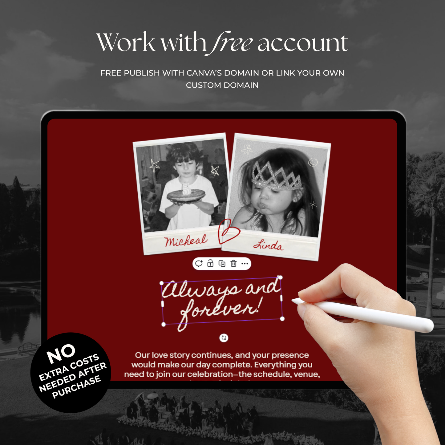 Burgundy Photo Booth Wedding Website Template with RSVP,Music and Countdown Timer: Modern Digital Wedding Invitation | Instant Download