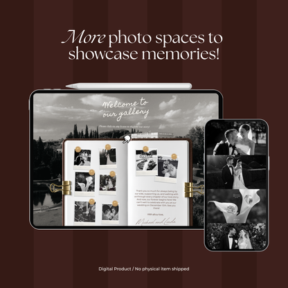 Brown Photo Booth Wedding Website Template with RSVP,Music and Countdown Timer: Modern Digital Wedding Invitation | Instant Download