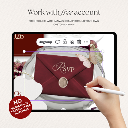 Burgundy Wedding Website Template | Digital Wedding Invitation with RSVP, Music and Countdown Timer | Instant Download