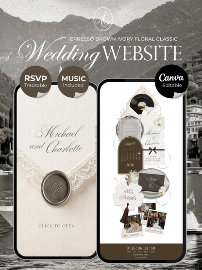 Old Money Wedding Website Template | Vintage Digital Wedding Invitation with RSVP, Music and Coundown Timer | Instant Download