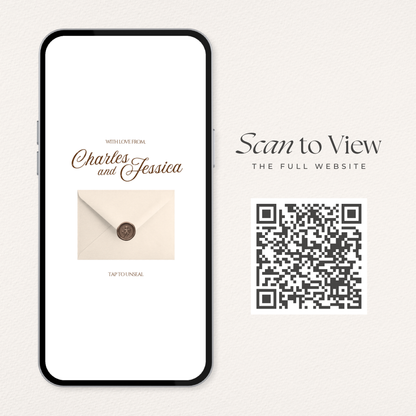 Brown & Ivory Wedding Website Template with RSVP, Music and Countdown Timer: Classic Floral Envelope Digital Invitation