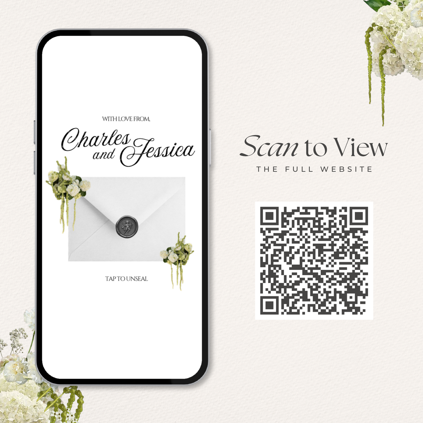 Ivory, Green & Black Floral Wedding Website Template with RSVP, Music and Countdown Timer: Editable Canva Design (Digital Download)