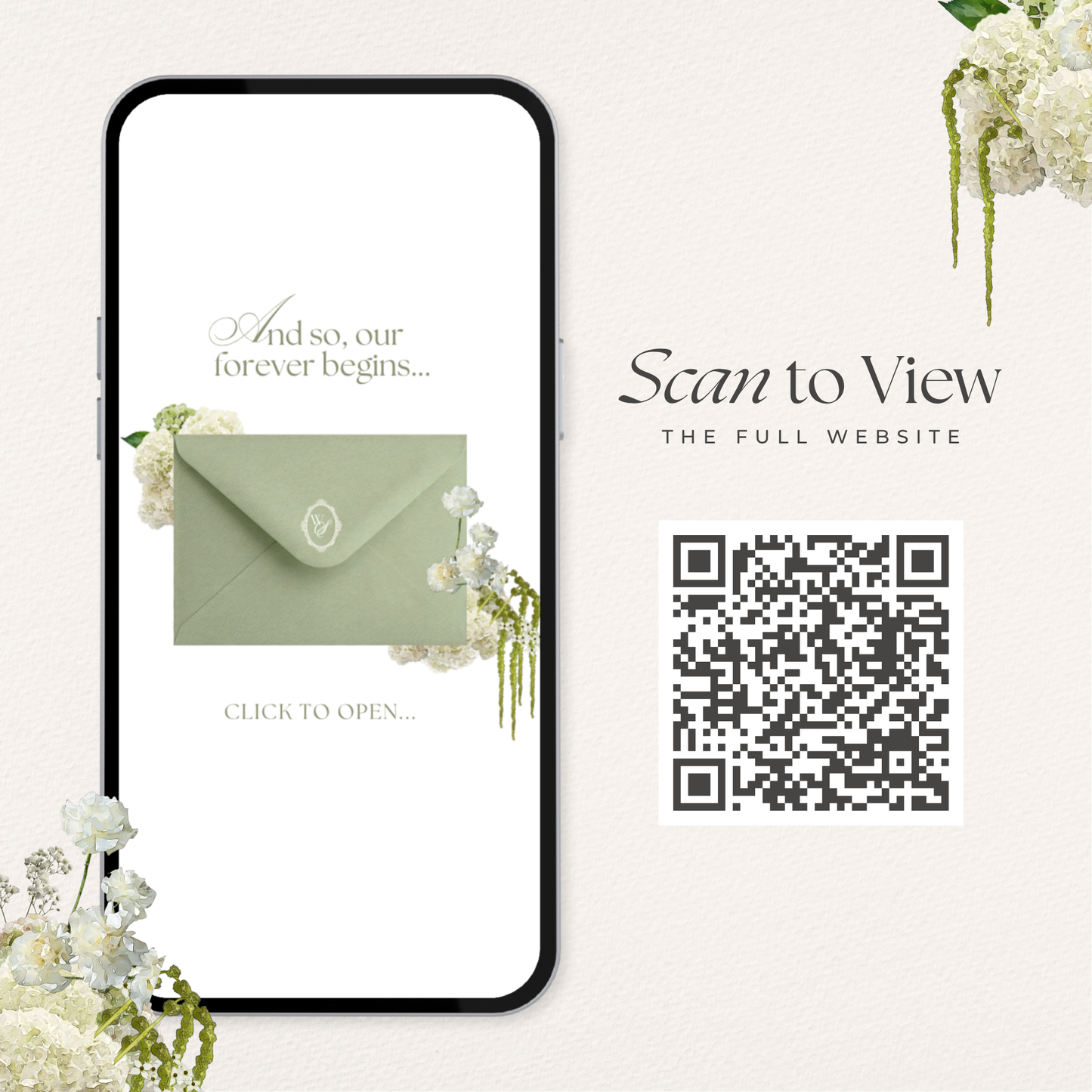 Sage Green & Ivory Floral Wedding Website Template with RSVP, Music and Countdown Timer: Editable Canva Design (Digital Download)