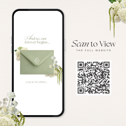 Sage Green & Ivory Floral Wedding Website Template with RSVP, Music and Countdown Timer: Editable Canva Design (Digital Download)