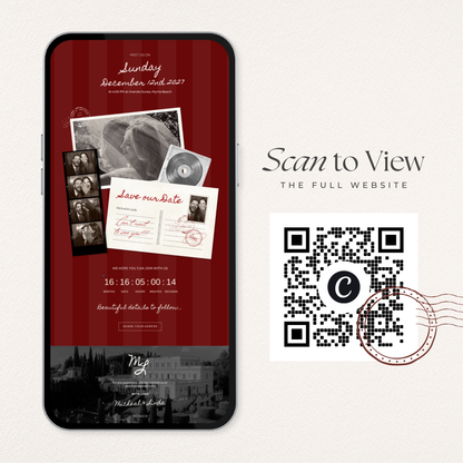 Burgundy Photo Booth Save the Date with RSVP, Editable Canva Wedding Website, Digital Invitation | Instant Download