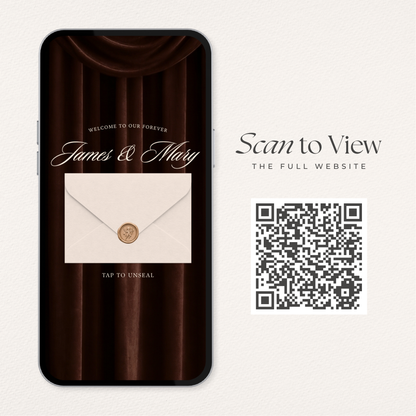 Old Money Wedding Website Template with RSVP, Music and Countdown Timer: Classic Brown Digital Invitation