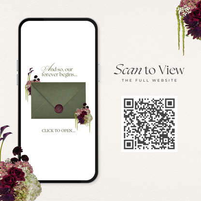 Olive Green & Burgundy Floral Wedding Website Template with RSVP, Countdown and Music: Editable Canva Design (Digital Download)