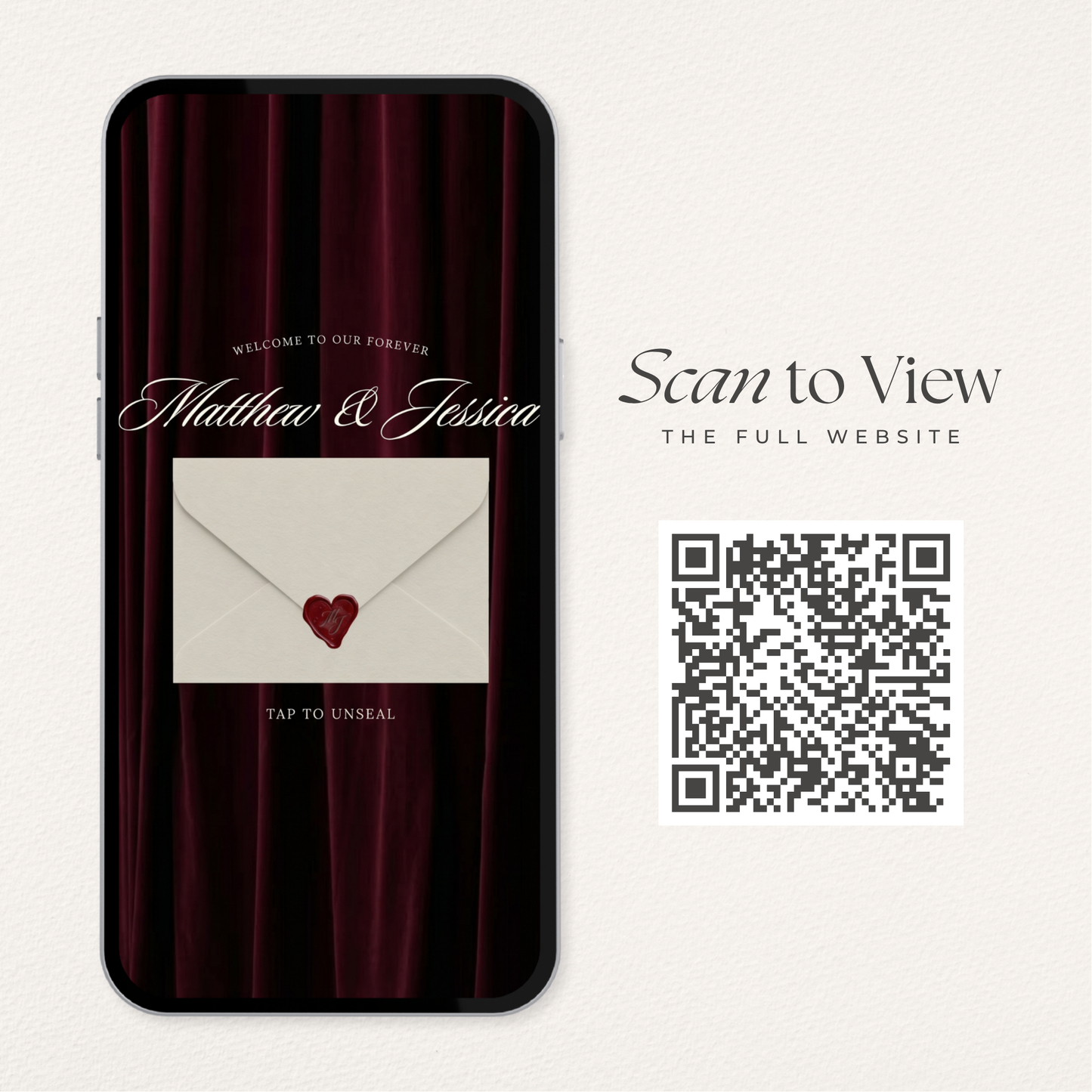 Old Money Wedding Website Template with RSVP, Music and Countdown Timer: Classic Burgundy Digital Invitation