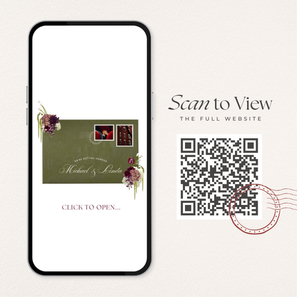 Olive Green & Burgundy Save the Date Website with RSVP, Countdown Timer: DIY Canva Template (Digital Download)