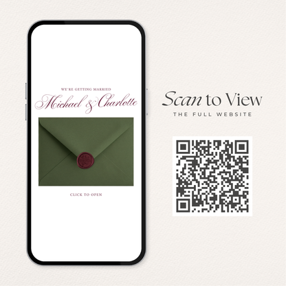 Olive Green & Burgundy Floral Wedding Website Template with RSVP, Music and Countdown Timer: Editable Canva Design (Digital Download)