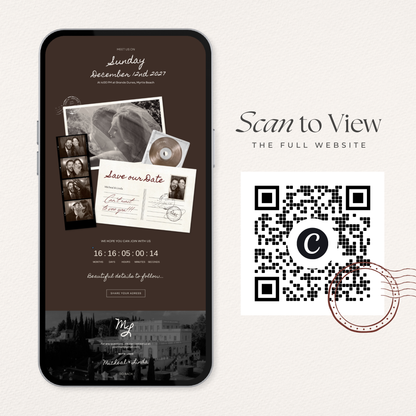 Brown Photo Booth Save the Date with RSVP, Editable Canva Wedding Website, Digital Invitation | Instant Download