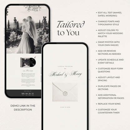 Ivory & Black Minimal Wedding Website Template with RSVP, Countdown and Music: DIY Canva Template (Digital Download)