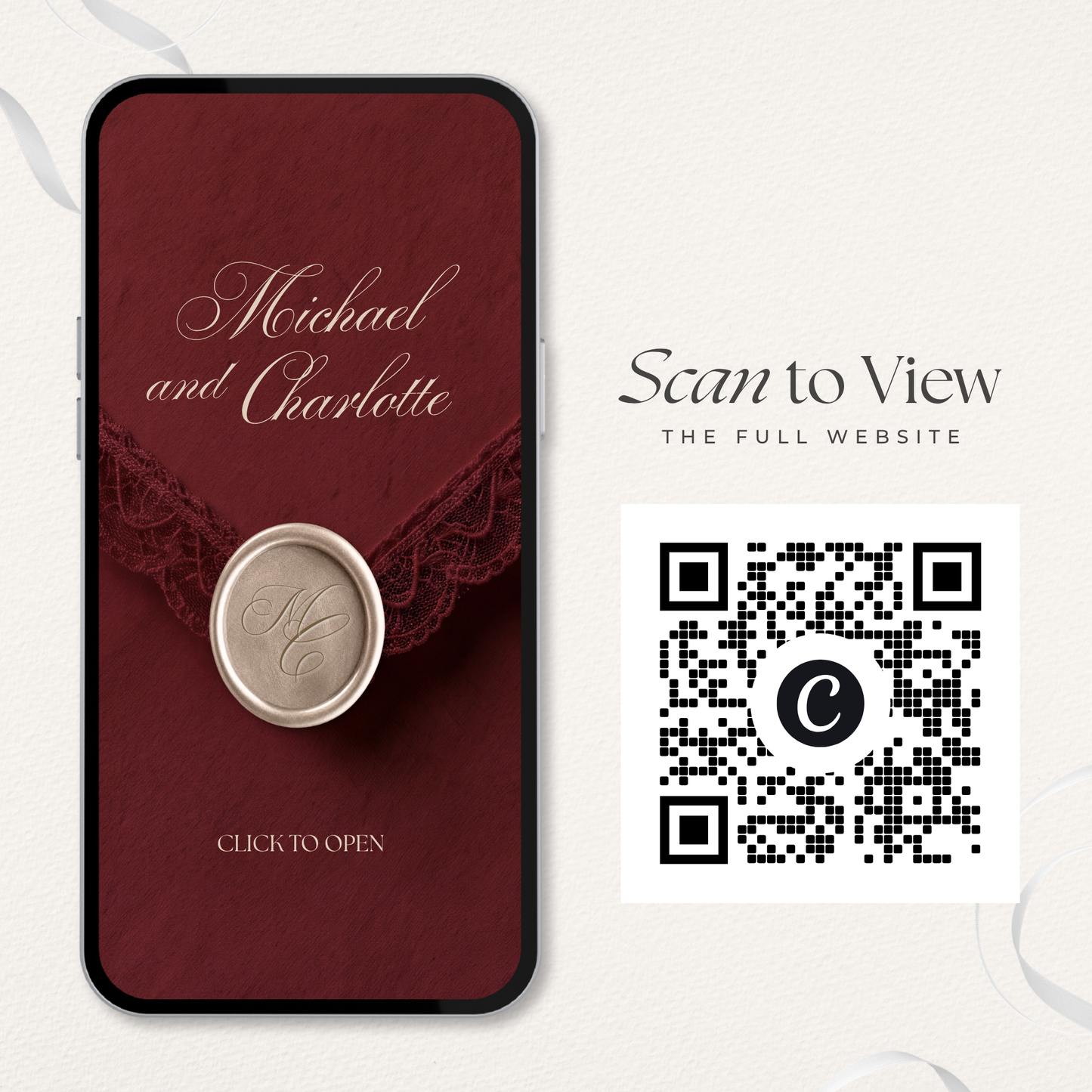 Burgundy Wedding Website Template | Digital Wedding Invitation with RSVP, Music and Countdown Timer | Instant Download