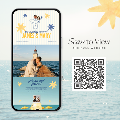 Blue & Yellow Retro Wedding Website Template | Digital Wedding Invitation with RSVP, Music and Coundown Timer | Instant Download