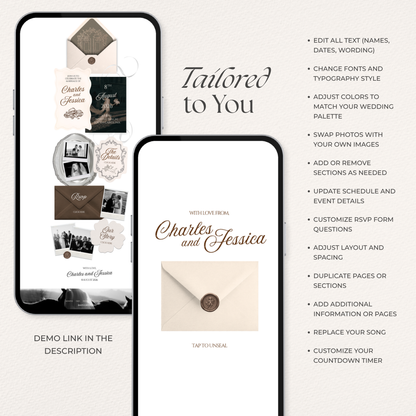 Brown & Ivory Wedding Website Template with RSVP, Music and Countdown Timer: Classic Floral Envelope Digital Invitation