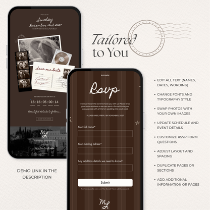 Brown Photo Booth Save the Date with RSVP, Editable Canva Wedding Website, Digital Invitation | Instant Download