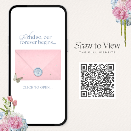 Blush Pink & Blue Floral Wedding Website Template with RSVP, Countdown and Music: Editable Canva Design (Digital Download)