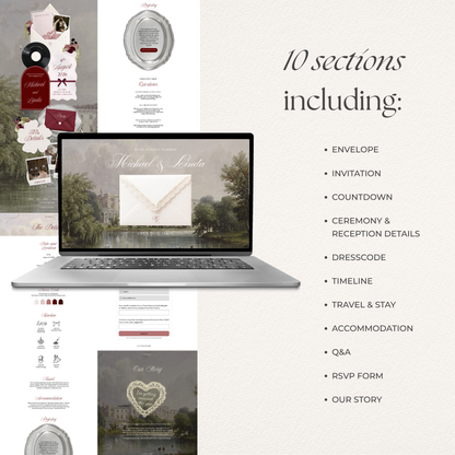 Burgundy Vintage Floral Wedding Website Template with RSVP, Music and Countdown Timer: Ivory Wedding invitations (Digital Download)
