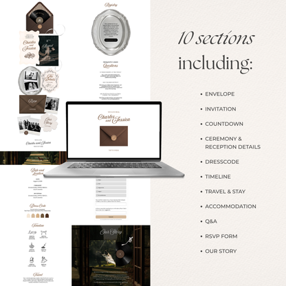 Espresso Brown & Ivory Wedding Website Template with RSVP, Music and Coundown Timer: Editable Canva Design (Digital Download)