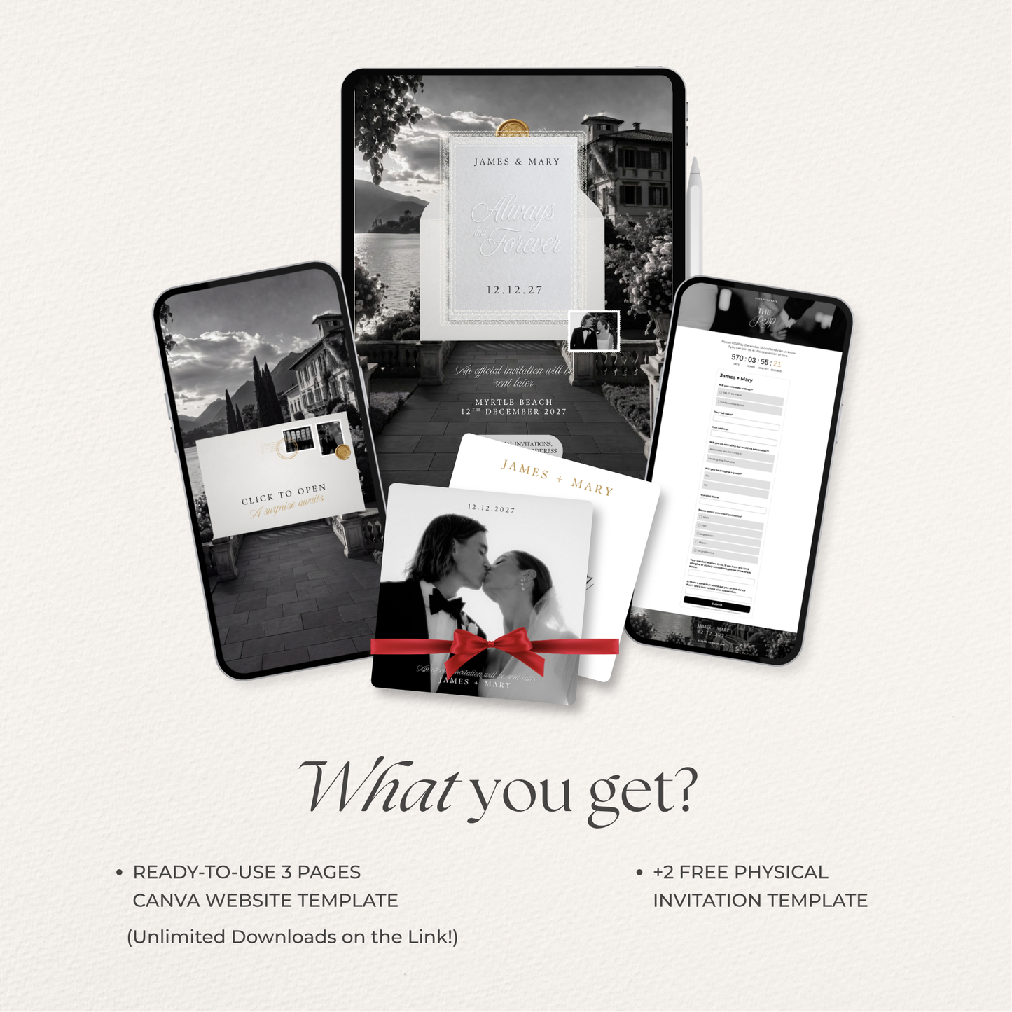 Black White Romantic Lace Save the Date Website with Details Form, RSVP and Countdown Timer: Canva Digital Invitation (Digital Download)