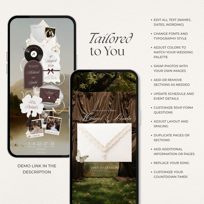 Brown & Ivory Floral Wedding Website Template with RSVP, Countdown and Music: Classic Envelope Digital Invitation